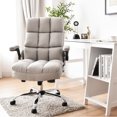 thumbnail image 3 of Gymax Chaise de Bureau Haute Dossier Grande Taille Réglable Pivotante avec Accoudoirs Relevables Beige, 3 of 10