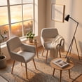 thumbnail image 2 of Homy Casa 2-Piece Upholstered Accent Chairs 31.9'' Fabric Armchairs with Wood Legs for Dining Room, Living Room, Office, Beige, 2 of 7
