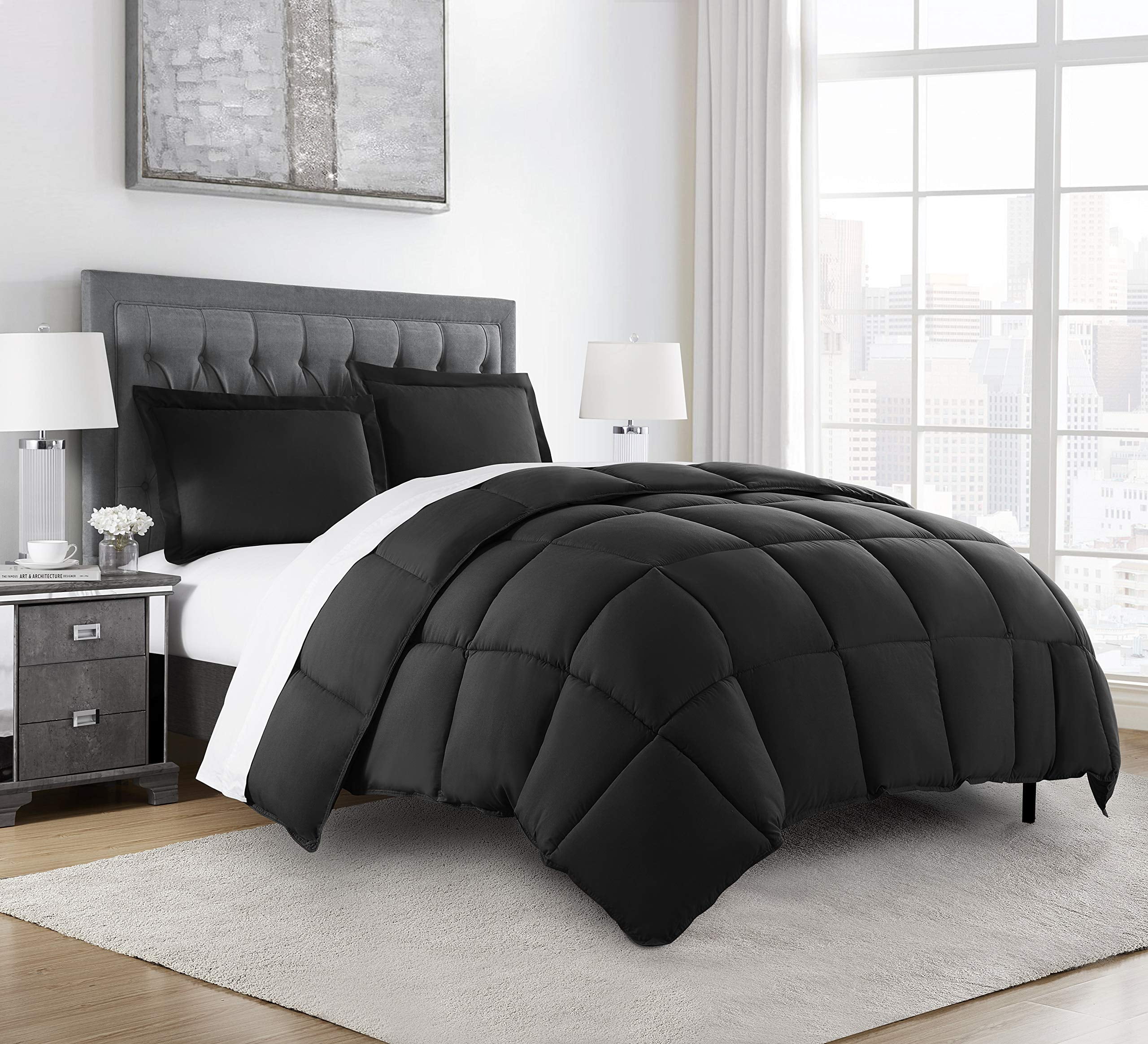 Chezmoi Collection 3-Piece Down Alternative Comforter Set (Oversized King, Black)