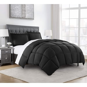 Chezmoi Collection 3-Piece Down Alternative Comforter Set (Oversized King, Black)