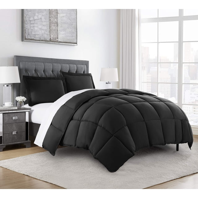 Chezmoi Collection 3-Piece Down Alternative Comforter Set (Oversized King, Black)