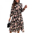 thumbnail image 1 of Liquidation Finale! Robe à Imprimé Floral pour Femmes, Col Montant, Manches Longues Bouffantes, Robe Trapèze en Mousseline, Fluide, de Soirée, Longue Maxi, 1 of 6