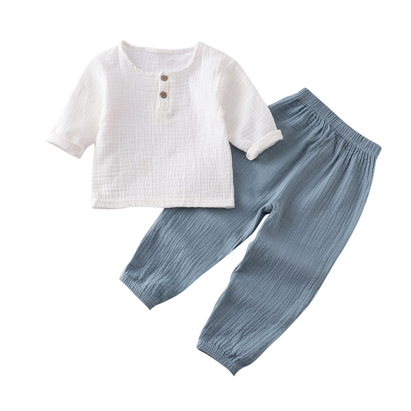 Birdeem Chemises pour Filles Mode Filles et Garçons Hauts Décontractés à Manches Longues Col Rond Col Bouton Ensembles de Pantalons Longs Unis
