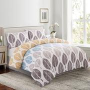 Marina Decoration Ultra Soft Silky Zipper Rich Printed Rayon from Bamboo All Season Duvet Cover Set with Pillowcases, Modern Colorful Leaves Pattern