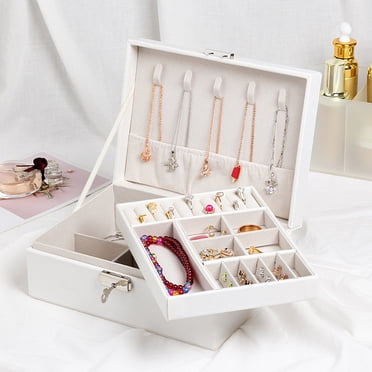 Agiferg Jewelry Box Display Storage Box 2-Layer Women's Jewelry Box Lockable Box