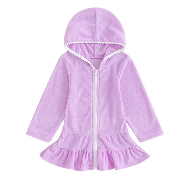 TIMIFIS Robe à Capuche Violette pour Tout-Petits, Chemise de Nuit pour Bébés, Fermeture Éclair, Col Rond, Fluide, Confortable, Couleur Unie, Tenue de Nuit Décontractée, Robe de Pyjama Légère pour Dormir, Tenue de Nuit Stylée pour Enfants, pour 1-5 Ans