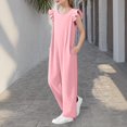 thumbnail image 4 of lcziwo Combinaison Ample à Jambes Larges pour Filles, Enfants, Décontractée, Manches Cap, Col Rond, Long Combi-Short, Grenouillère d'Été, Pantalon avec Poches, Rose, Ofertas Relampago de Hoy, 4 of 9