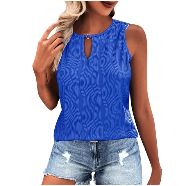AherBiu Camisoles de Sortie pour Femmes Sans Manches à Col Rond Camisole d'Été Décontractée Mode Débardeurs Plissés