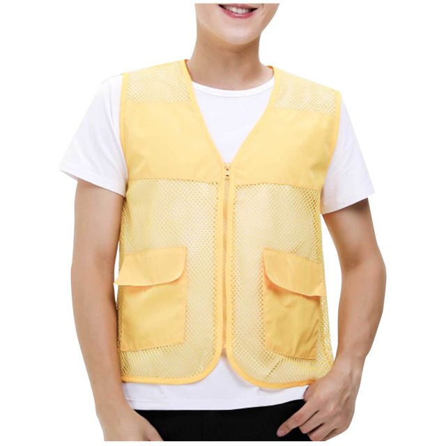 Cameland Plus Size Men Vest Tops Solid-Color Convenient Mesh Outdoor Breathable Zipper Pockets V-Neck Tank Top