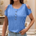 thumbnail image 2 of Timegard Plus Size Tops for Women Round Neck Clod Shoulder Button Short Sleeve Comfy Casual Loose Blouse, 2 of 7
