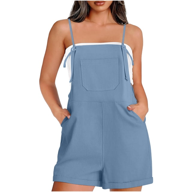 Gspmoly Shorts de Course pour Femmes, Mode Femme Été Décontractée Combinaison Courte Sans Manches à Bretelles Shorts de Randonnée Femmes Aubaines Bleu m