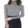thumbnail image 1 of MesaSe Women Knitted Ribbed Sweater Turtleneck Slim Jumper Warm Pullover, 1 of 7