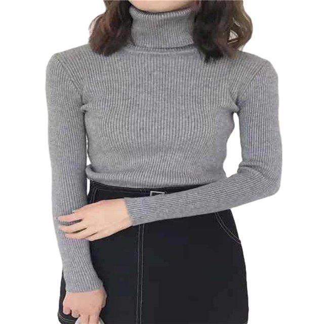 MesaSe Women Knitted Ribbed Sweater Turtleneck Slim Jumper Warm Pullover