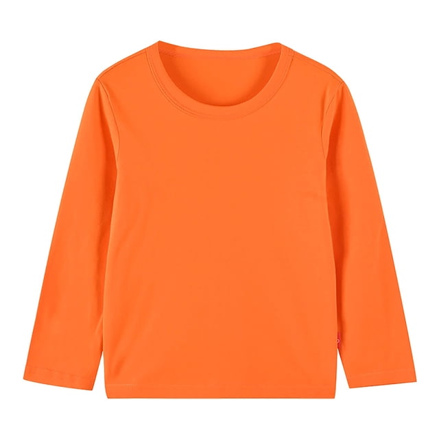 T-Shirt à Manches Longues pour Enfants Col Ras du Cou Garçon Fille Coton Doux T-Shirts de Base Décontractés Unis T-Shirts Hauts 1-13 Ans (4-5 Ans, Orange)