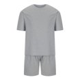 thumbnail image 3 of Mikilon Tenues Tendance pour Hommes Ensemble 2 Pcs Manches Courtes Col Rond Blouse/chemise Mode Décontractée Couleur Unie Manches Courtes Col Rond Blouses Chemises Ensembles Gris 2TG, 3 of 8