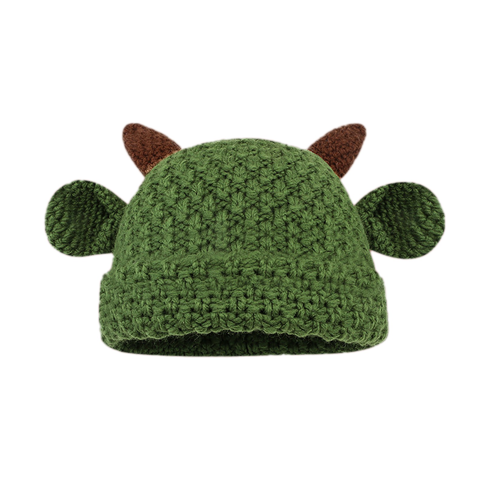 TIEVOSA Cowhorn Wool Hat Children Hand Woven Cute Versatile Pullover Hat（Green）