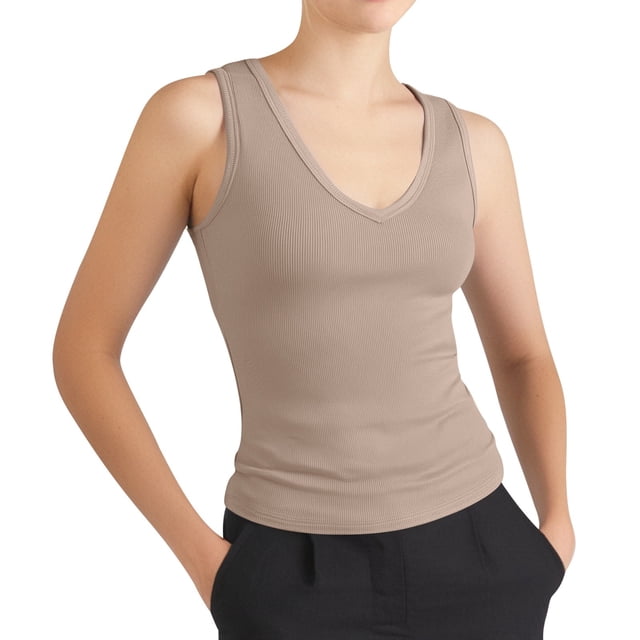 Women's Fashion Casual Tight V Neck Ribbed Knit Sleeveless Vest