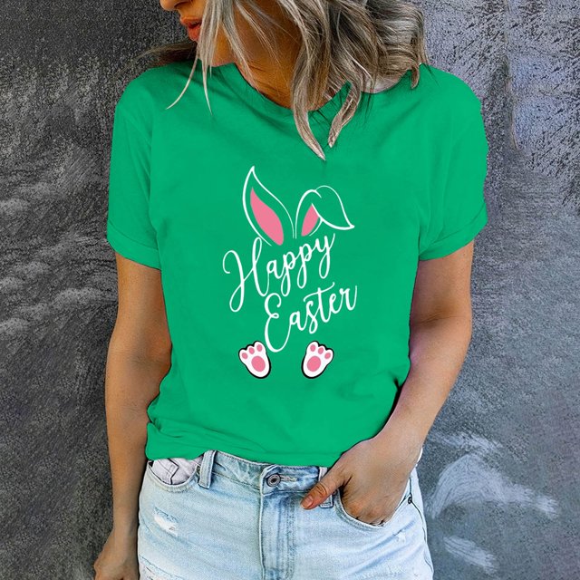 EGNMCR Chemise de Pâques pour Femmes Imprimé de Pâques T-shirt Col Rond Mode et Confortable Haut à Manches Courtes Col Rond/chemise T-Shirts pour Femmes