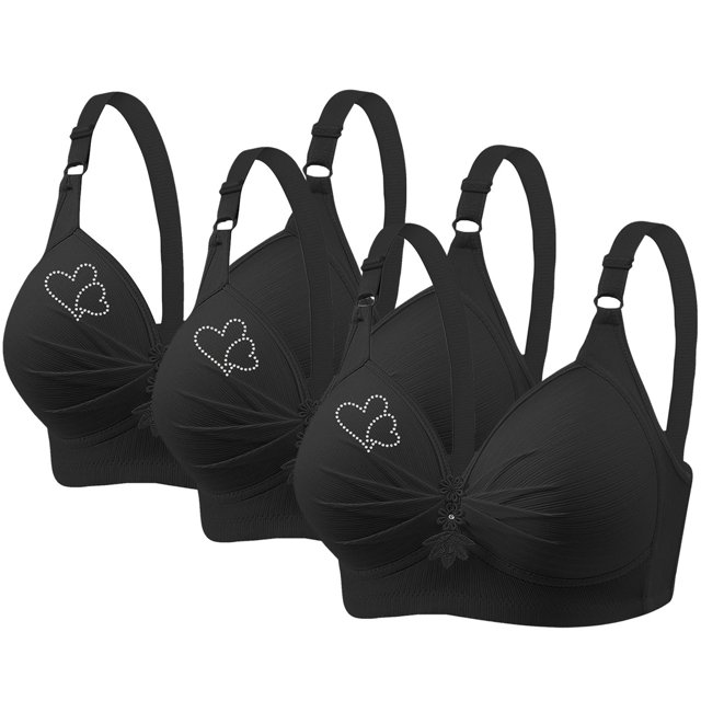 fheaev Soutien-Gorge 3 Pcs Grande Taille pour Femmes Soutiens-Gorge Sans Fil Sans Armature Imprimé Rassemblé Grande Taille Sans Armature Bretelles Réglables Couverture Complète Rehausseur Soutiens-Gorge Quotidiens sous-Vêtements