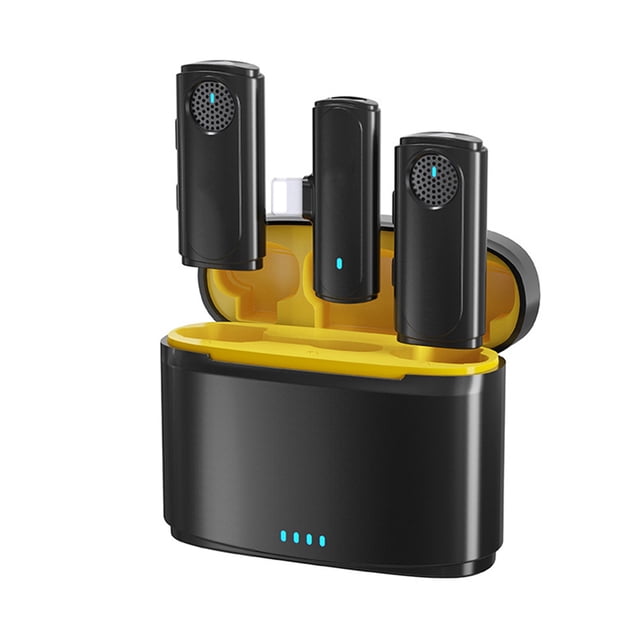 yeacher 2.4G Wireless Dual Microphone System with Charging Case, 20m Range, Omnidirectional Sound, Lightning Compatible, 6-8h Battery Life, 1 Receiver + 2 Transmitters