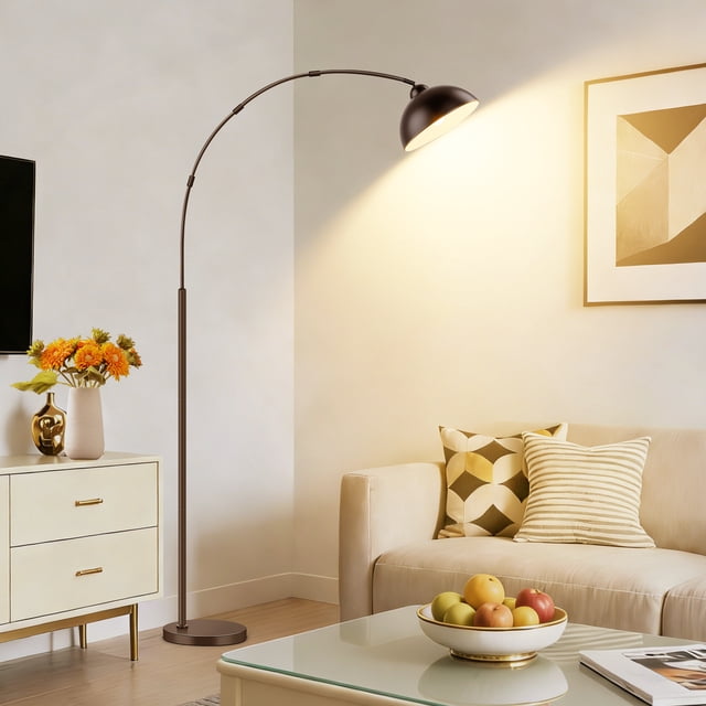 OUTON Lampe sur Pied Arquée avec Télécommande pour Salon, Lampes Modernes à DEL à Intensité Réglable avec 4 Températures de Couleur, Grande Lampe pour Chambre, Brun
