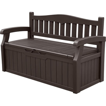Homall Banc de Rangement 80 Gallons Extérieur Intérieur, Siège Durable Toutes Saisons avec Rangement Caché, Coffre de Terrasse Verrouillable pour Jardin, Patio, au Bord de la Piscine, Brun
