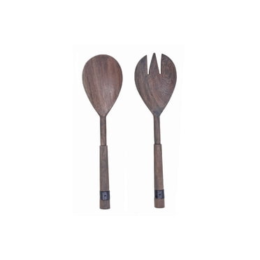 IH Casa Decor Grey Acacia Wood Avec Ensemble De Serveurs De Salade Gunmetal 2 Pc Rivetés