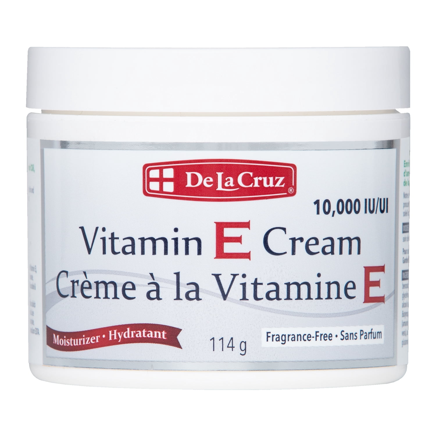 De La Cruz Vitamin E Cream 10,000 IU, Fragrance Free Face and Skin Moisturizer 114 g