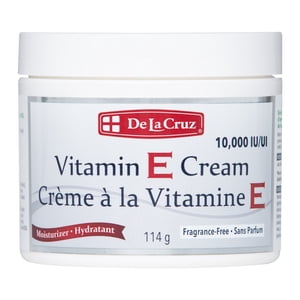 De La Cruz Vitamine E Crème 10,000 IU, Hydratant sans fragrance du visage et de la peau 114 g