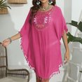 thumbnail image 1 of Mefallenssiah Femme Été Couleur Unie Épissage Pompons Plage Blouse à Manches Courtes Robe, 1 of 1