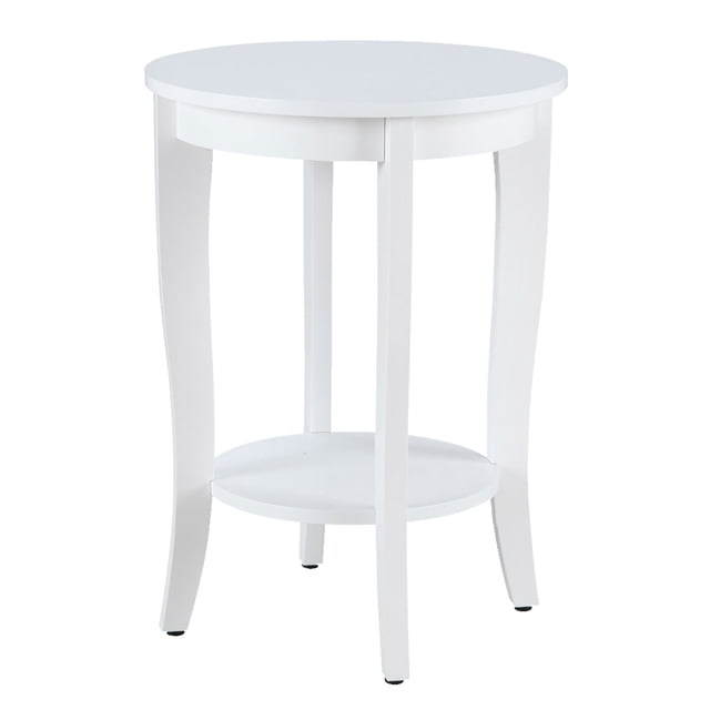 Convenience Concepts American Heritage Table d'Appoint Ronde pour Sofa et Canapé en Blanc, avec Dessus Rond et Pattes Courbées Inspirées des Meubles Shaker Traditionnels. Comprend une Tablette Inférieure Ouverte pour Rangement Ou Exposition, Convient aux Salons, Chambres Ou Bureaux. Fabriquée en Bois avec une Finition Lustrée, Mesurant 17,75 x 17,75 x 24 Pouces.