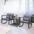 thumbnail image 4 of Costway 3PCS Patio Rattan Furniture Set Rocking Chairs Cushioned Sofa Gray, 4 of 9