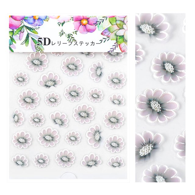 XZNGL Nail Stickers Nail Art Stickers 5D Nail Sticker Foil Nail Flower Series Art Transfer Sticker Embossed Decal