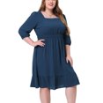 thumbnail image 4 of GRACE & GRANDEUR Robe Midi à Pois Suisses pour Femme Grande Taille, Taille Smockée, Manches 3/4, 4X Bleu, 4 of 5