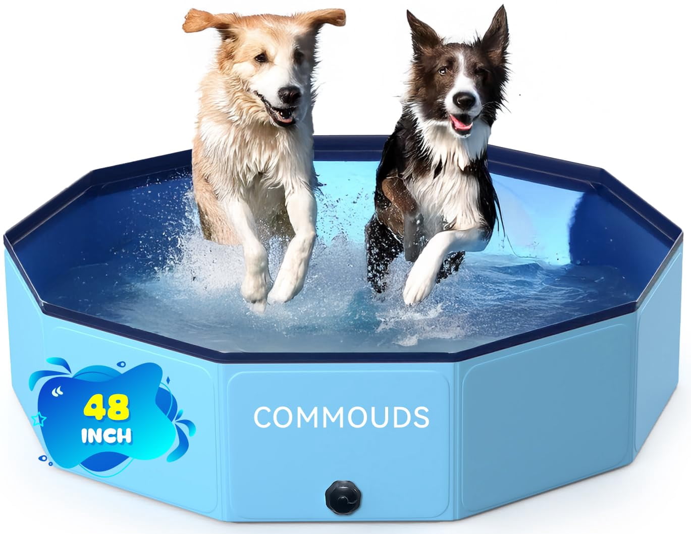 COMMOUDS Foldable Dog Pool, Collapsible Hard Plastic Dog Kiddie Swimming Pool, Portable Pet Bath Tub Wading Pools for Kids and Puppy Small Medium Large Do