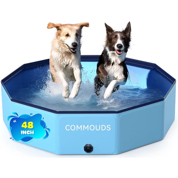 COMMOUDS Foldable Dog Pool, Collapsible Hard Plastic Dog Kiddie Swimming Pool, Portable Pet Bath Tub Wading Pools for Kids and Puppy Small Medium Large Do