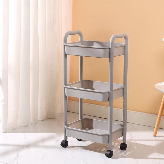 Birdeem 3 Tier Rolling Storage Cart with Armrests and Wheels,Versatile Utility Cart for Kitchen Bathroom Home Organization,Sturdy Plastic Mobile Organizer