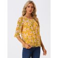 thumbnail image 2 of INSPIRE CHIC Women's Saint Patrick's Day Floral Print Chiffon Ruffle 3/4 Sleeve Flowy Blouse Yellow XL, 2 of 5