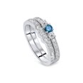 thumbnail image 2 of 3/4ct Round Blue Diamond 3-Stone Engagement Ring Wedding Set 10K White Gold, 2 of 2