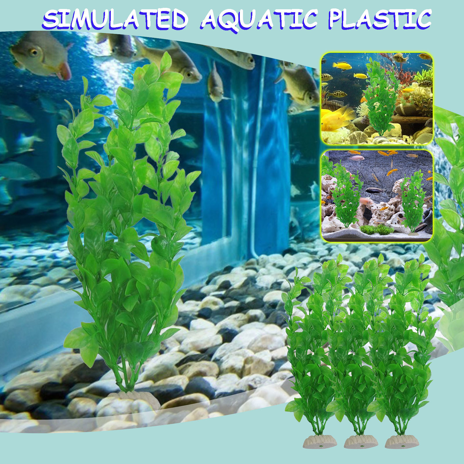 TIMIFIS Fish Tank Accessories Decorations 3 Piece Aquarium Fish Tank Green Plastic Artificial Plants 10.6“ HeightFall/Winter