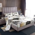 thumbnail image 1 of Marble Kids Sheets Full Size For Boys Teens Golden Metallic Bed Sheets Set Geometric Hexagon Sheet Set White Gray Stone Pattern Bed Set, 1 of 7