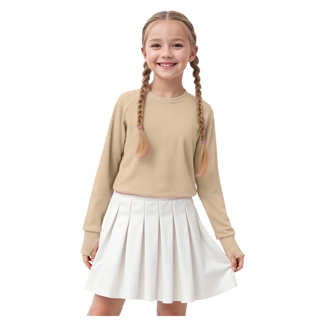 Curenmufel Longues Chandails à Manches Filles Filles Chandails à Manches Longues Enfants T-Shirts à Col Rond Hauts d'Automne Tees Taille 9-10 (Kaki, 9-10 Ans)