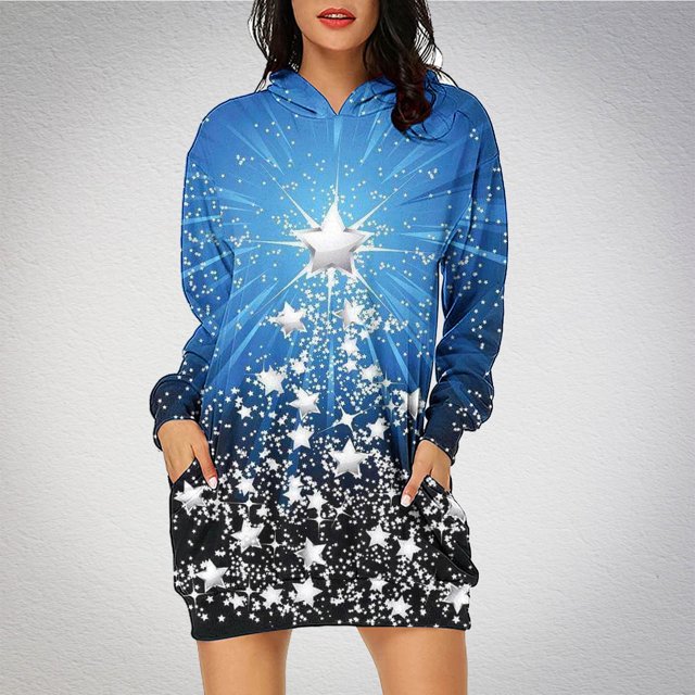 TIMIFIS Robe de Noël Moche pour Femmes Robe de Vacances à Manches Longues Père Noël Flocon de Neige Graphique Midi Robe Chandail Automne Hiver avec Poches