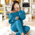 thumbnail image 1 of DPTALR Womens Solid Color Off Shoulder Long Sleeve Cable Knitted Warm Two-Piece Long Pants Sweater Suit Set, 1 of 5