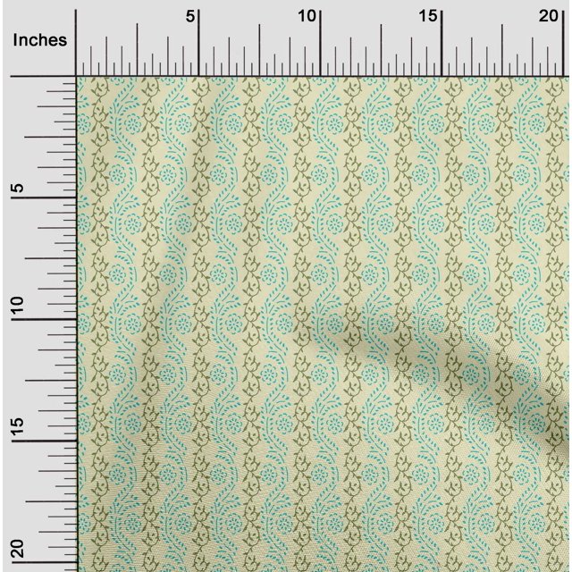 oneOone Cotton Poplin Fabric Leaves & Floral Block Print Sewing Fabric BTY 56 Inch Wide