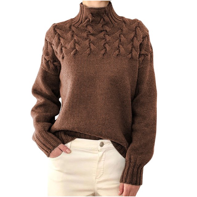 Besolor Chandails à Col Roulé pour Femmes Manches Longues Décontractées Tricot Torsadé Pull Ample Automne Hiver