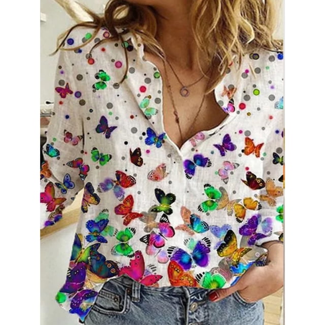 Tralilbee Nouvelle Chemise Élégante pour Navetteuses, Mode Polyvalente, Décontractée, Col à Revers, Manches Longues, Haut, Imprimé Coloré, Chemise au Tempérament