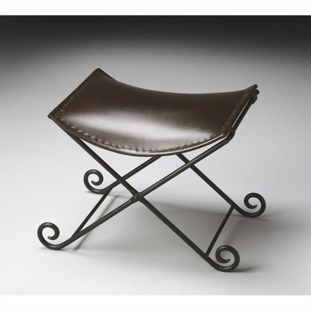 Butler Specialty Metalworks Leather Vanity Stool in Dark Brown