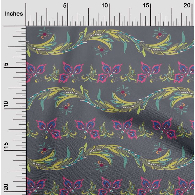 oneOone Polyester Lycra Feuilles & Imprimé Artistique Floral Tissu par Yard 56 Pouces de Large