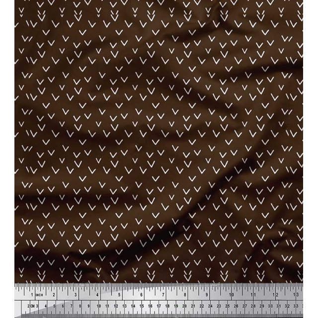 Soimoi Tissu Georgette Marron Moss Alphabet V Imprimé au Mètre 42 Pouces de Large